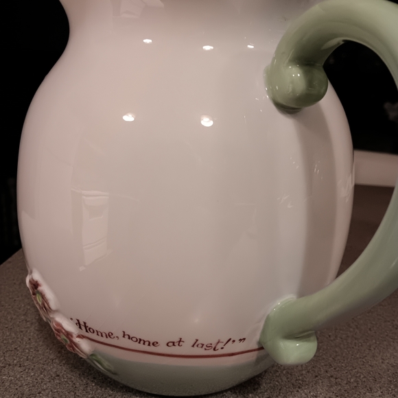 Floral White and Green Ceramic Pitcher - Picture 3 of 6